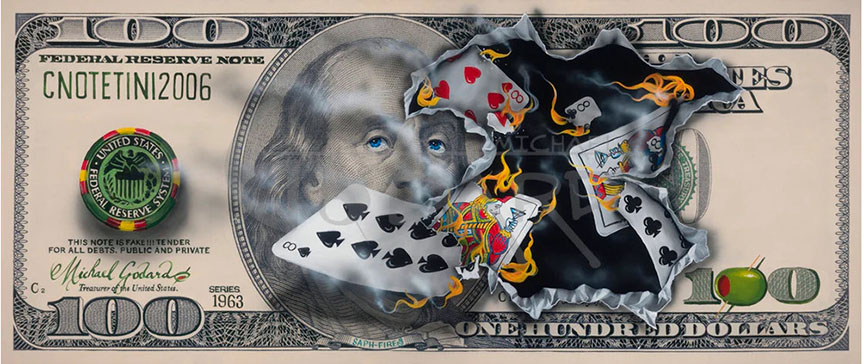 Michael Godard - $100 Bill Full House - Limited Edition Giclee on Canvas