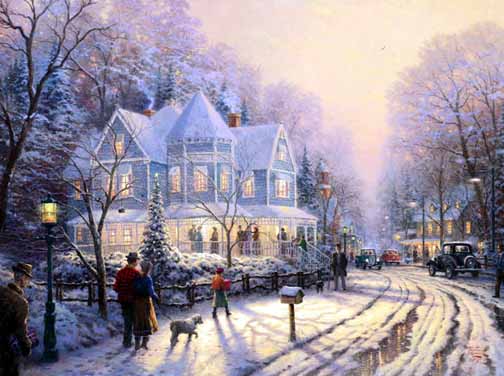 Thomas Kinkade - A Holiday Gathering - Limited Edition Offset Lithograph on Canvas