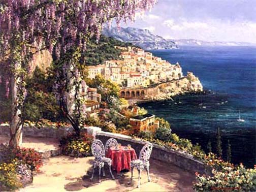 Sam Park - Amalfi Patio - Limited Edition Serigraph on Canvas