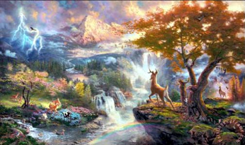 Thomas Kinkade - Bambi's First Year - Limited Edition Offset Lithograph on Canvas