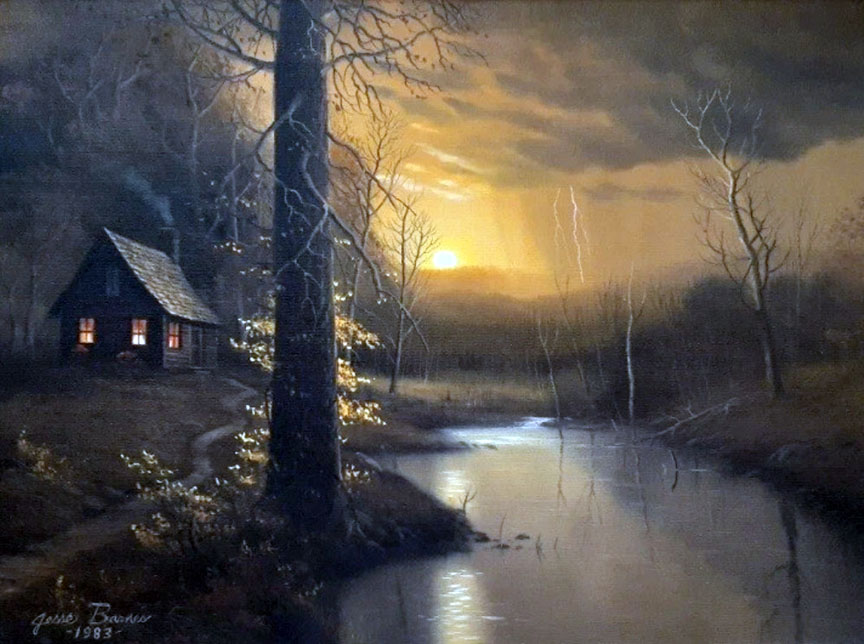 Jesse Barnes - Cabin at Sunset - Original Painting - Oil on Canvas