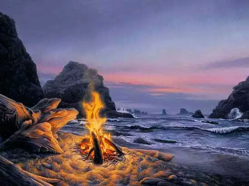 Stephen Lyman - Beach Bonfire - Limited Edition Lithograph