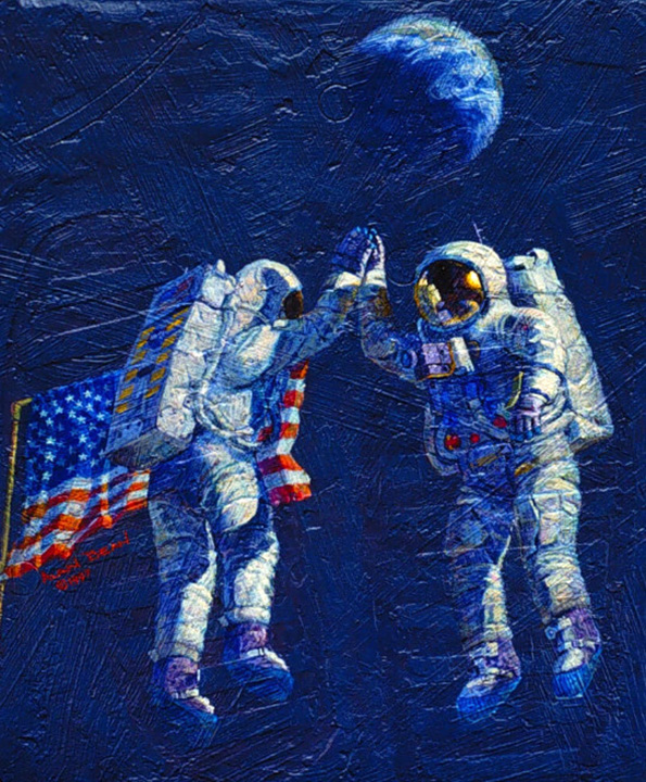 Alan Bean - Lunar High Five - Limited Edition Giclee on Canvas