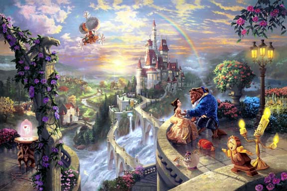Thomas Kinkade - Beauty and the Beast Falling in Love - Limited Edition Offset Lithograph on Canvas