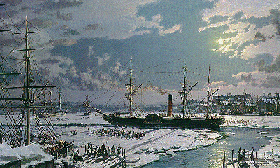 John Stobart - Boston R.M.S. Britannia Departing the Icebound Harbor, February, 1844 - Limited Edition Lithograph