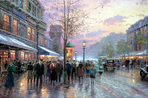 Thomas Kinkade - Boulevard Lights, Paris - Limited Edition Offset Lithograph on Canvas