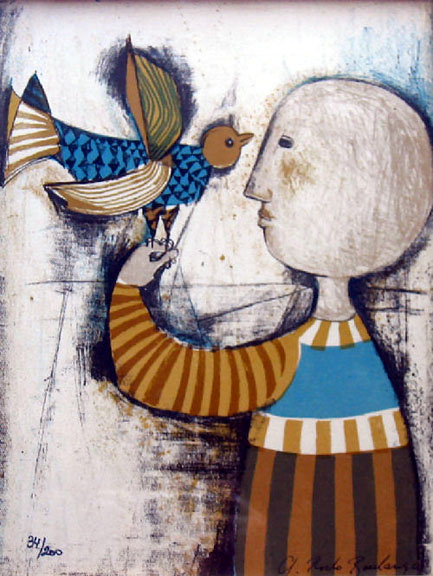 Graciela Rodo Boulanger - Boy with Bird - Limited Edition Serigraph