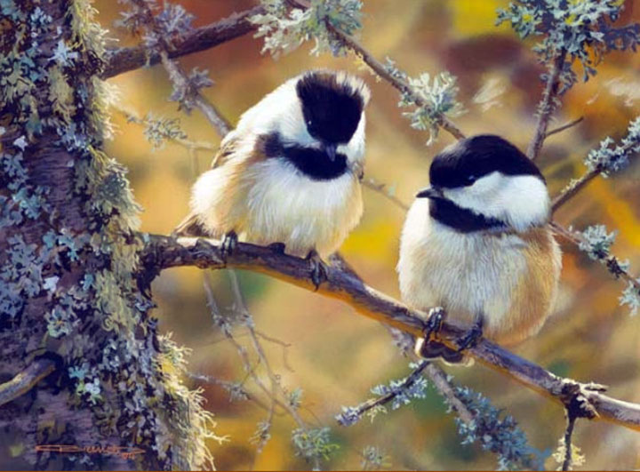 Carl Brenders - In the Black – Chickadees - Limited Edition Lithograph