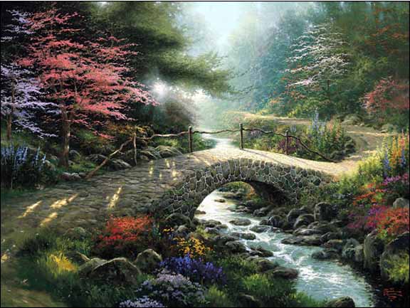 Thomas Kinkade - Bridge of Faith Garden of Promise III - Limited Edition Offset Lithograph on Canvas