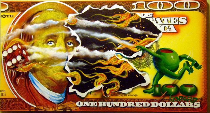Michael Godard - Burning Up The Benjamins - Original Painting - Mixed Media on Canvas