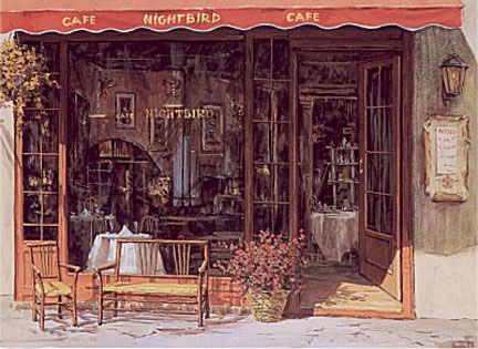 Viktor Shvaiko - Cafe Nightbird - Limited Edition Serigraph 