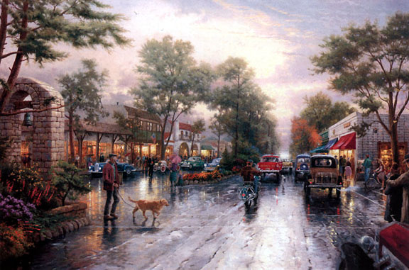 Thomas Kinkade - Carmel, Sunset on Ocean Avenue - Limited Edition Offset Lithograph on Canvas