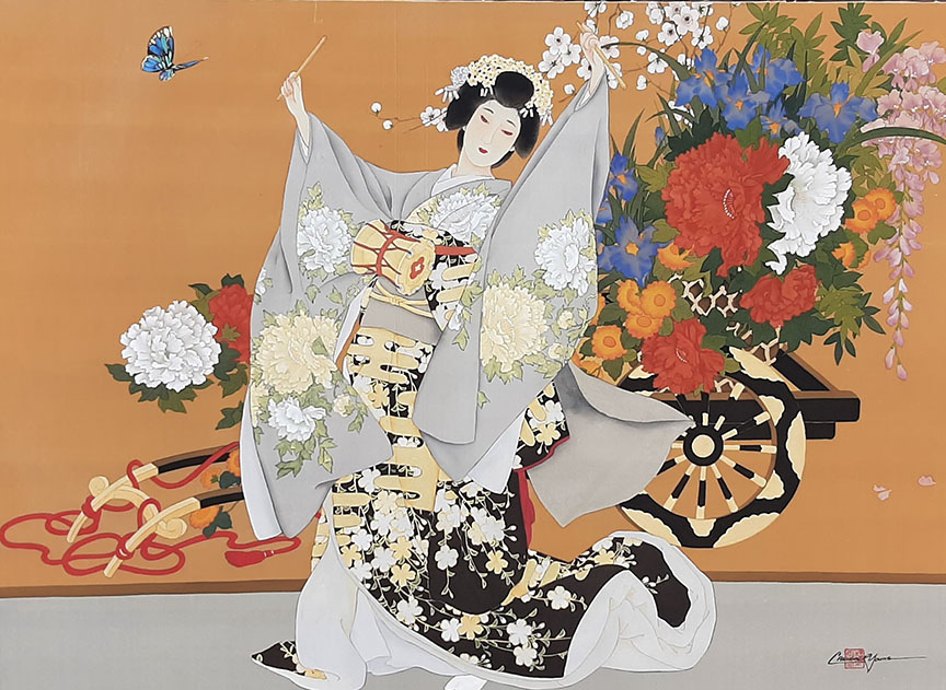 Caroline Young - Carriage Of Blossoms - Original Painting - Watercolor on Japanese Silk