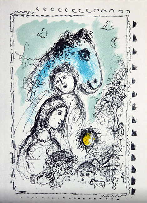 Marc Chagall - Blue Horse with Couple - Limited Edition Lithograph 