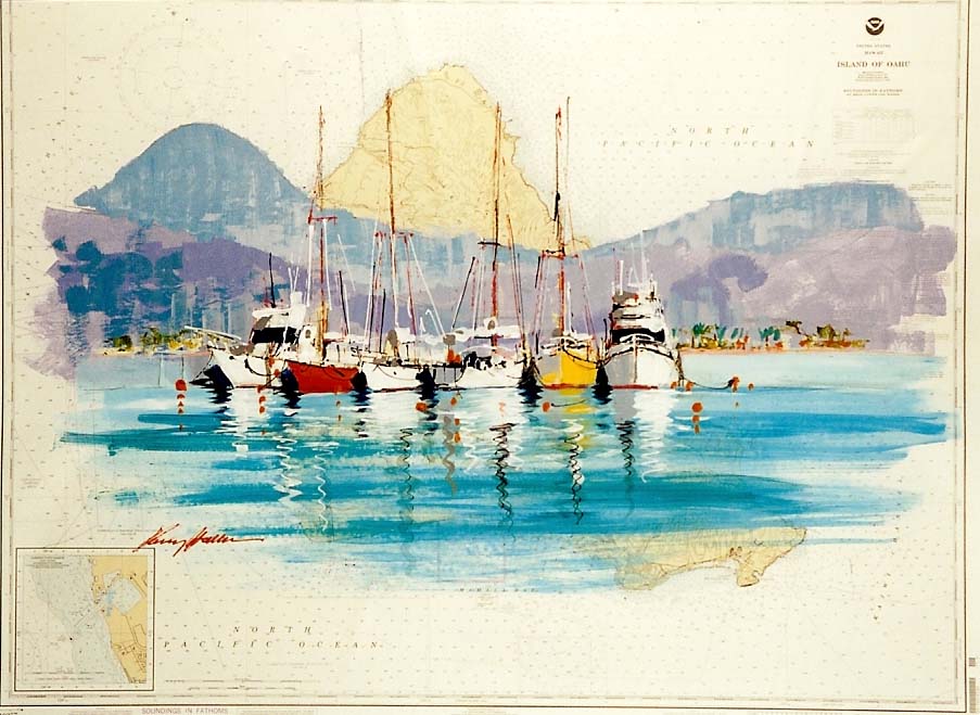 Kerry Hallam - Nautical Charts - Original Mixed Media