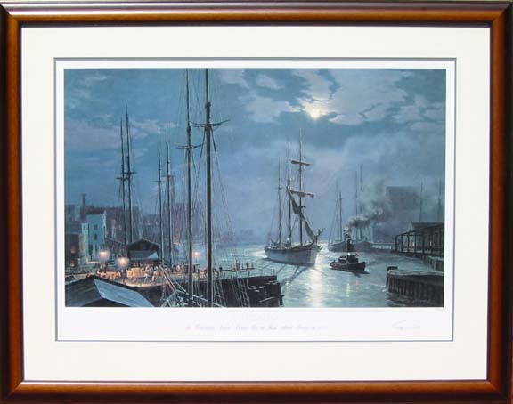 John Stobart - Chicago Naiad towing past the Rush St Bridge in 1872 - Limited Edition Lithograph