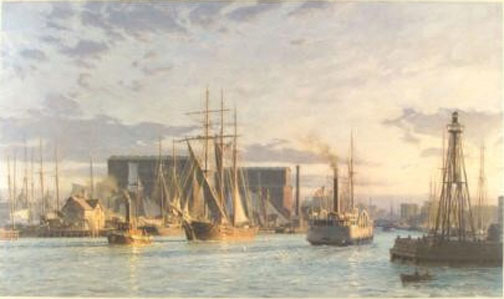 John Stobart - Chicago The Entrance to the Chicago River Looking West on 1876 - Limited Edition Lithograph
