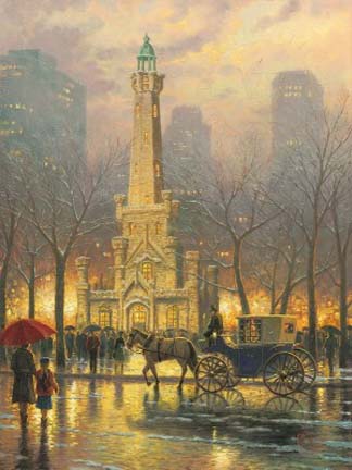 Thomas Kinkade - Chicago, Winter at the Water Tower - Limited Edition Offset Lithograph on Canvas