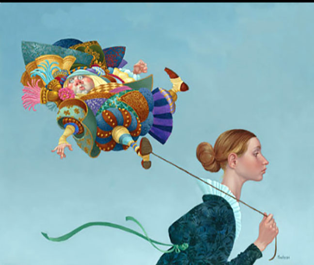 James Christensen - A Poofy Guy on a Short Leash - Limited Edition Lithograph