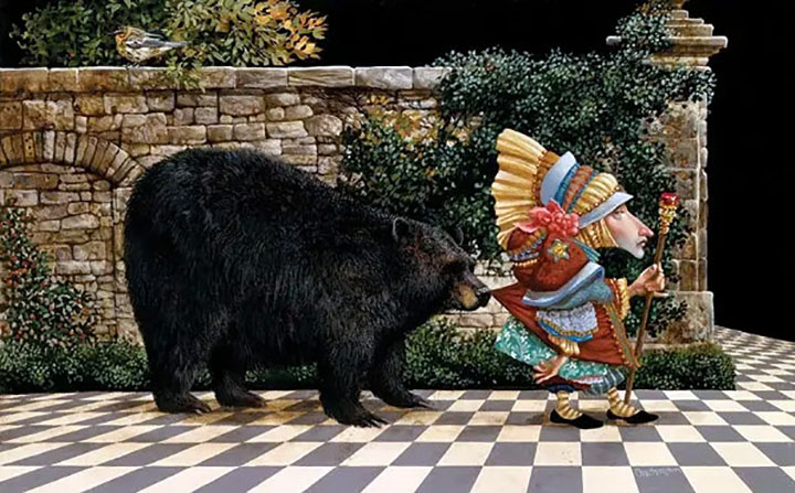 James Christensen - Lawrence Pretended Not To Notice That A Bear Had Become Attached To His Coattail - Limited Edition Porcelain