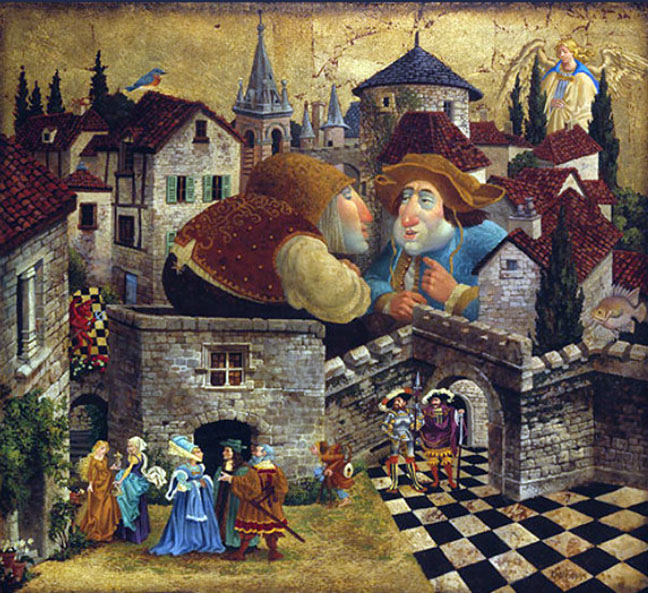 James Christensen - Two Men in Conversation Attempting to Put Things Into Proper Perspective - Limited Edition Giclee on Canvas