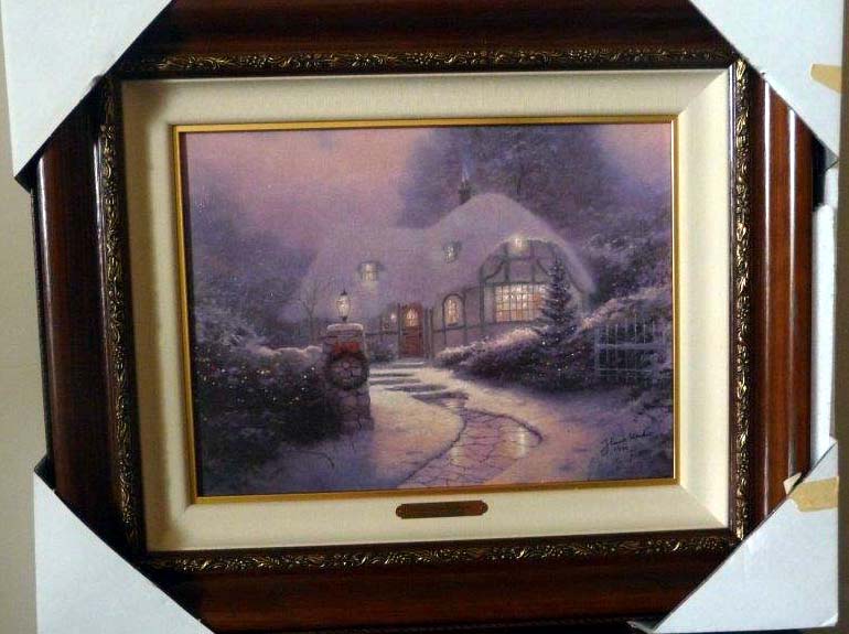 Thomas Kinkade - Christmas Cottage, Christmas Eve, Silent Night (w music box), Stonehearth Hutch, Christmas Tree Cottage, Deer Creek Cottage, Christmas Welcome, Village Christmas, A Holiday Gathering, and Evening Glow - Limited Edition Offset Lithograph on Canvas