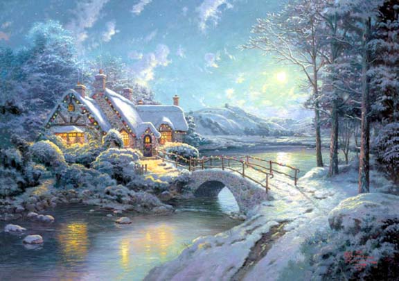 Thomas Kinkade - Christmas Moonlight - Limited Edition Offset Lithograph on Canvas