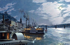 John Stobart - Cincinnati The Public Landing by Moonlight in 1884 - Limited Edition Lithograph