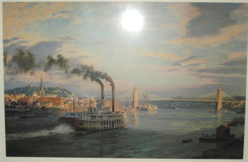 John Stobart - Cincinnati The Stern Wheel Packet Hudson arriving in 1888 - Limited Edition Lithograph