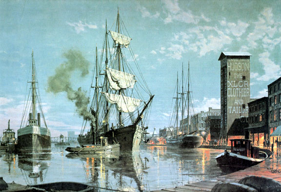 John Stobart - Cleveland Moonlight on the Cuyahoga, c.1876 - Limited Edition Lithograph