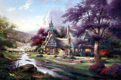 Thomas Kinkade - Clocktower Cottage - Limited Edition Offset Lithograph on Canvas