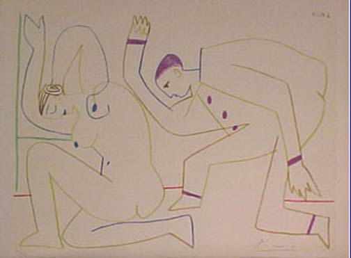 Pablo Picasso - Clown And Nude Woman V - Limited Edition Lithograph
