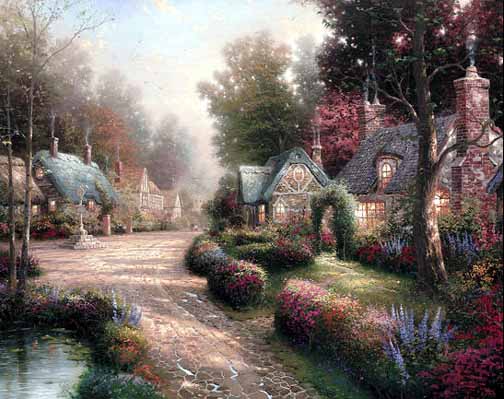 Thomas Kinkade - Cobblestone Lane I - Limited Edition Offset Lithograph on Canvas
