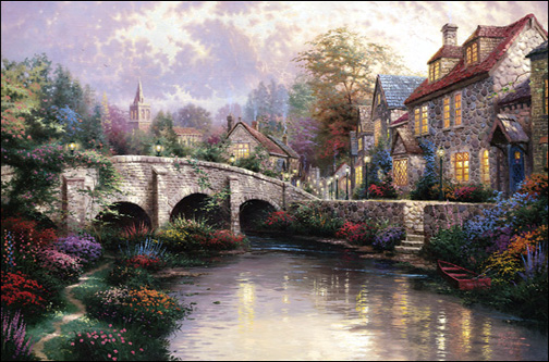 Thomas Kinkade - Cobblestone Brooke Cobblestone Lane II - Limited Edition Offset Lithograph on Canvas