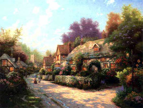 Thomas Kinkade - Cobblestone Village - Limited Edition Offset Lithograph on Canvas
