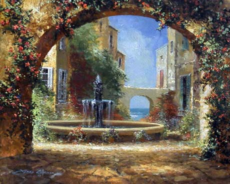 James Coleman - Courtyard Fountain - Limited Edition Giclee on Canvas