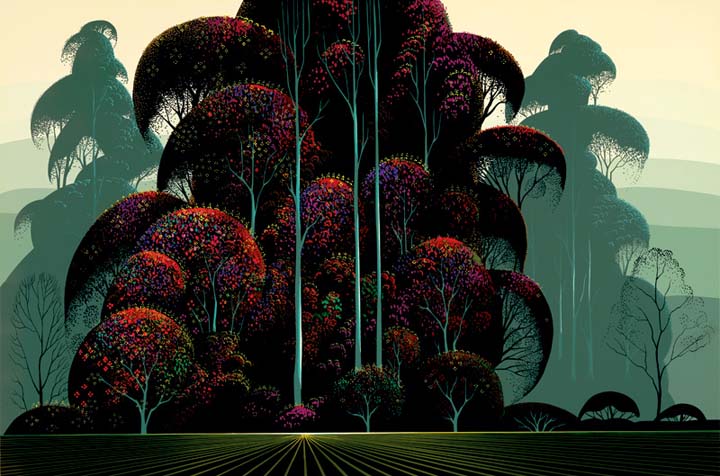 Eyvind Earle - Crimson Autumn - Limited Edition Serigraph