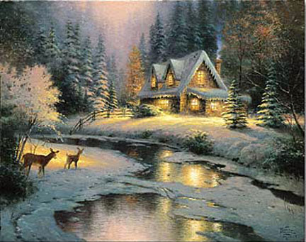 Thomas Kinkade - Deer Creek Cottage Christmas Cottage VI - Limited Edition Offset Lithograph on Canvas