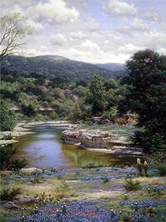 Larry Dyke - Bluebonnets on the Frio - Limited Edition Giclee on Canvas