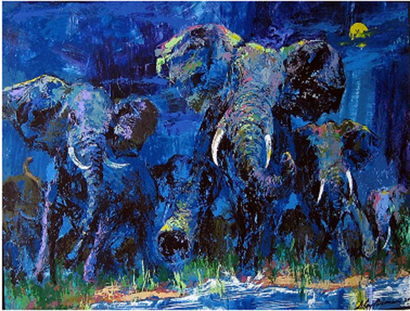 Leroy Neiman - Elephant Nocturne - Limited Edition Serigraph