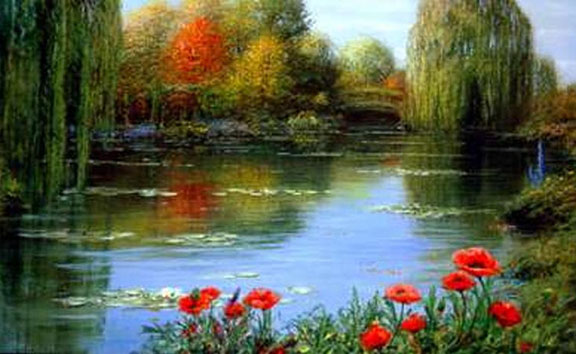 Peter Ellenshaw - Fall Reflections - Giverny - Limited Edition Giclee on Canvas