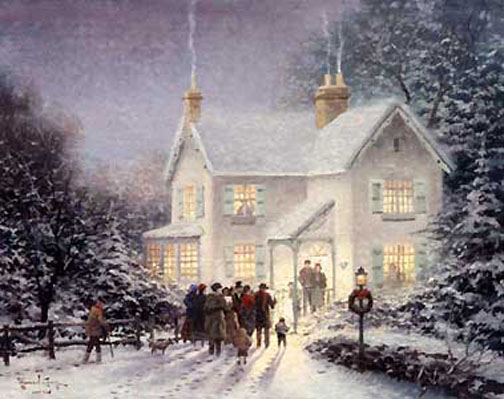 Thomas Kinkade - Evening Carolers - Limited Edition Offset Lithograph on Canvas