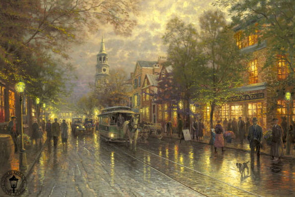 Thomas Kinkade - Evening on the Avenue - Limited Edition Offset Lithograph on Canvas