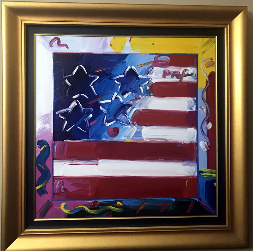 Peter Max - Flag With Heart Ver. XXIV #9 - Original Painting - Acrylic on Canvas