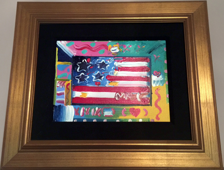 Peter Max - Flag With Heart Ver VII #43 - Original Painting - Acrylic on Canvas