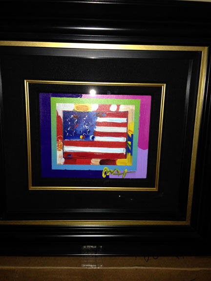 Peter Max - Flag With Heart On Blends - Original Mixed Media / Acrylic / Color Lithography