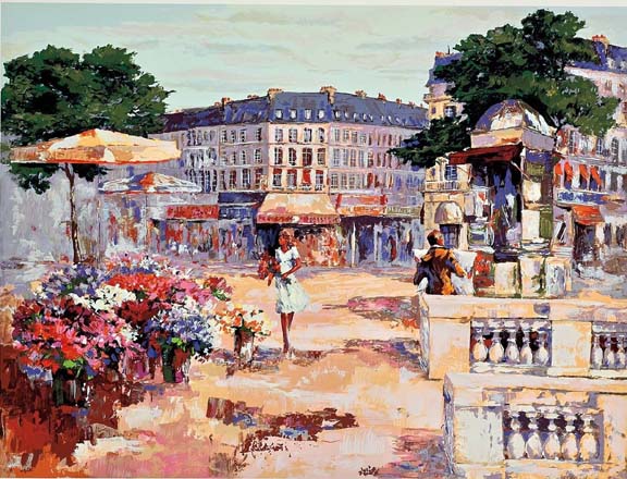 Mark King - Flower Market - Limited Edition Serigraph