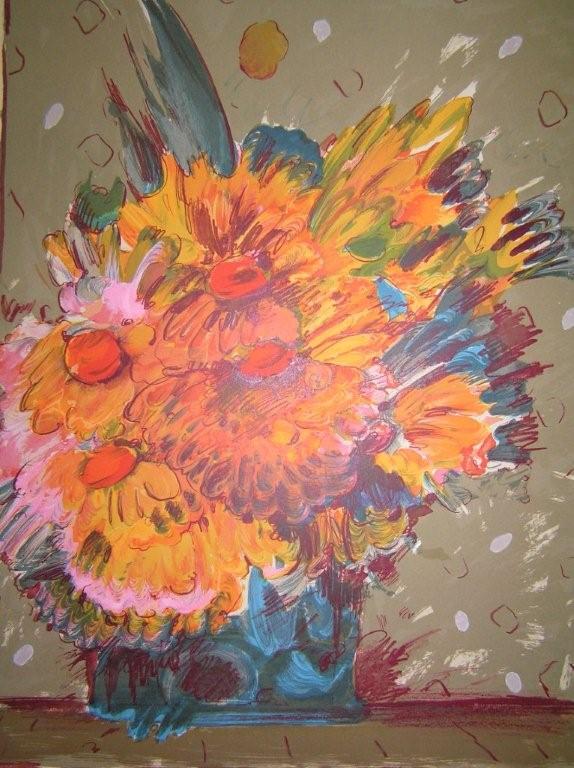 Peter Max - Flowers In Brown - Limited Edition Serigraph