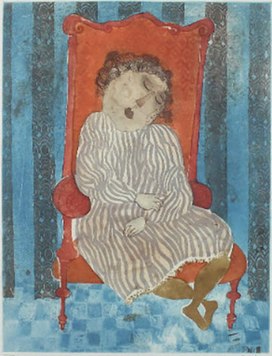 Graciela Rodo Boulanger - Frau in Rotem Sessel - Limited Edition Lithograph