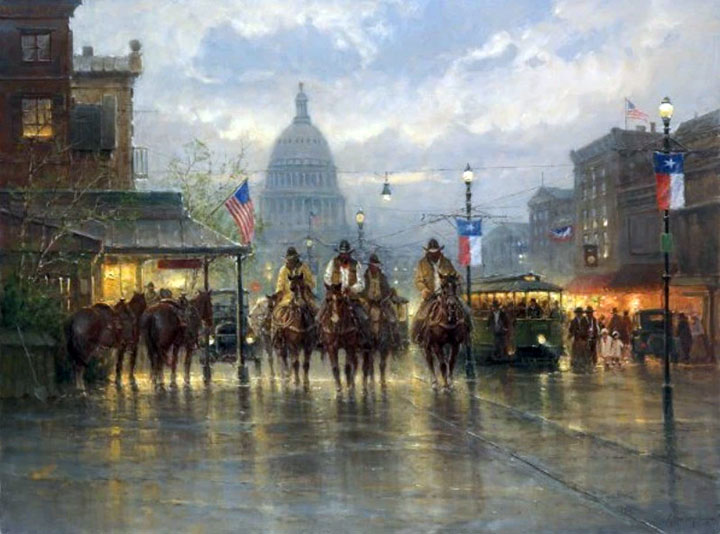 G Harvey - Cowhands on the Avenue - Limited Edition Giclee on Canvas